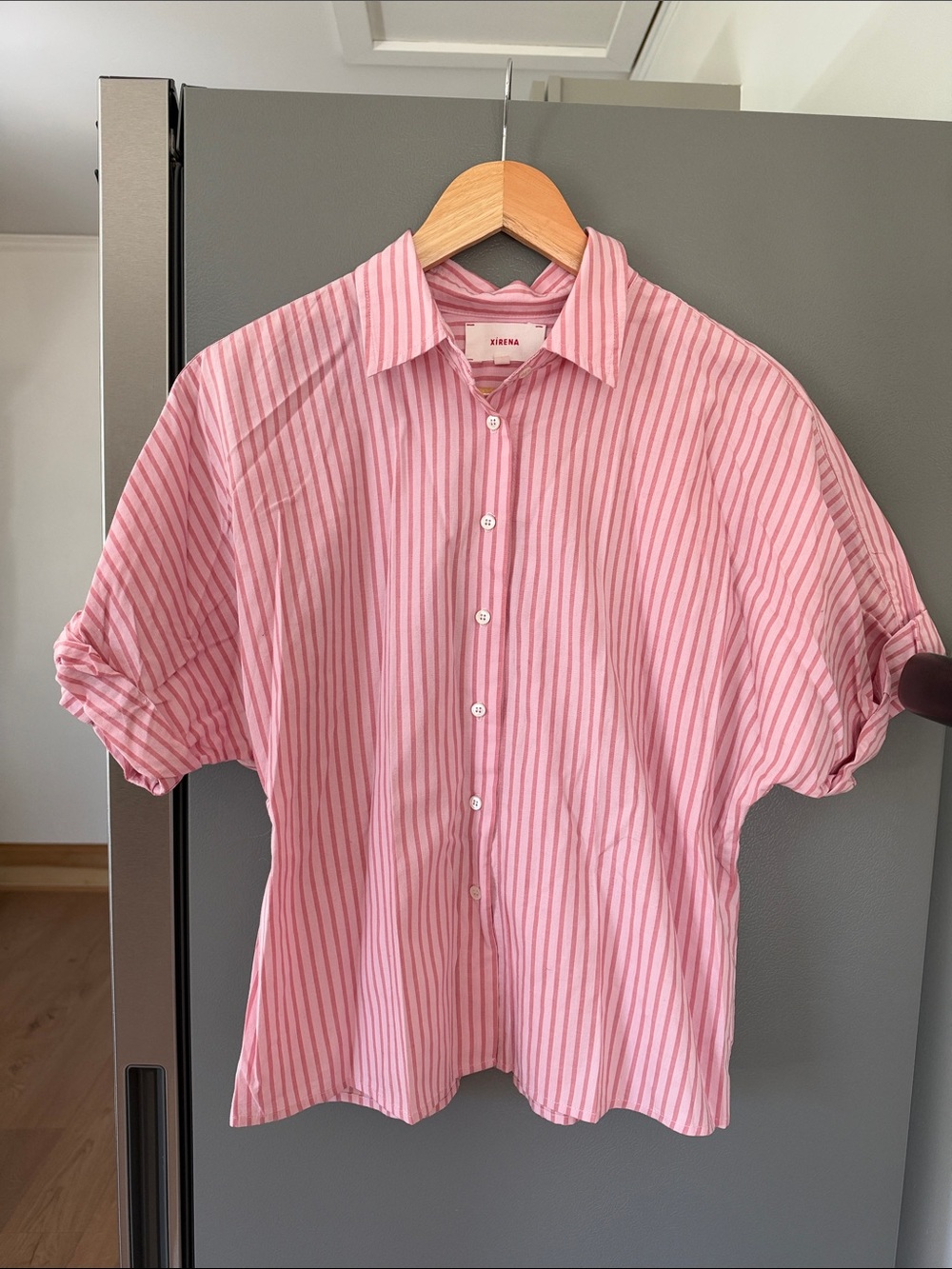 Xirena Channing Striped Print Short Sleeve Shirt Size XS